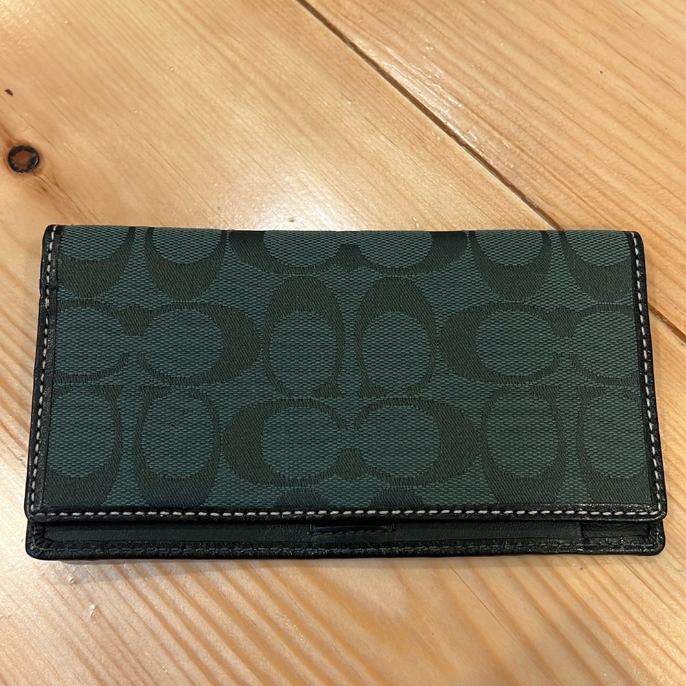 Coach signature green canvas and leather checkbook holder